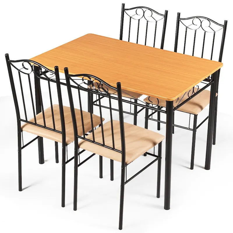 Costway 5 PC Dining Set Wood Metal Table 30 and 4 Chairs Kitchen-8