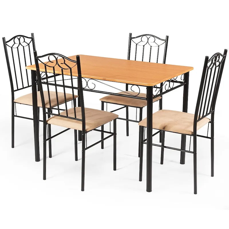 Costway 5 PC Dining Set Wood Metal Table 30 and 4 Chairs Kitchen-10