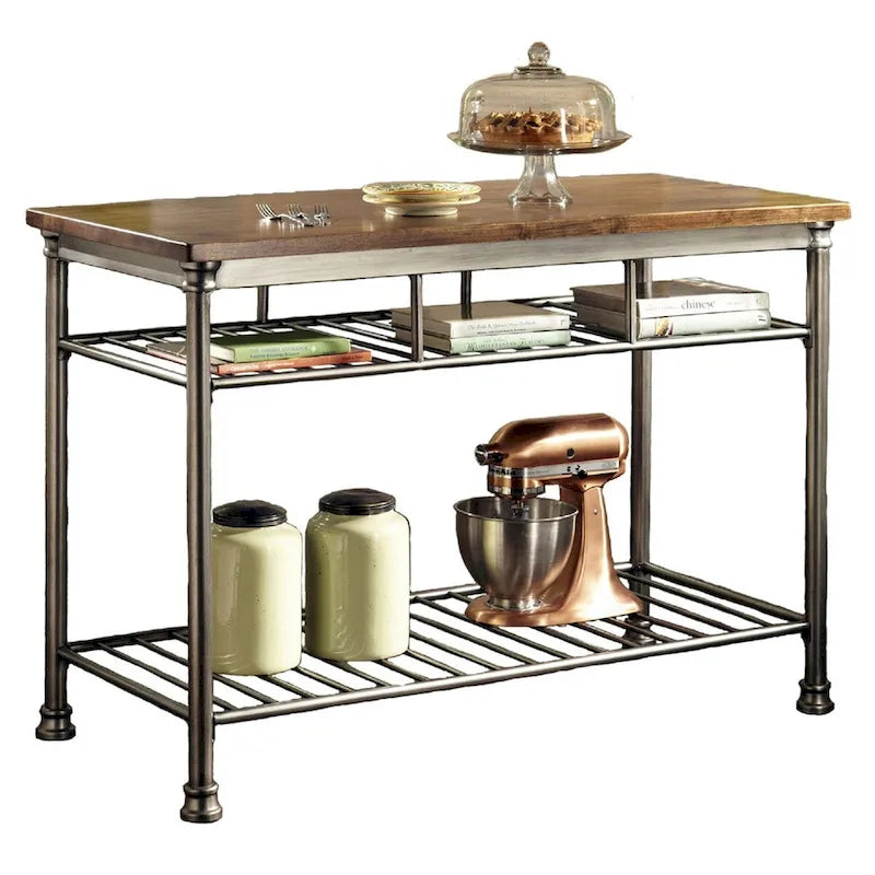 Classic French Style Hardwood Butcher Block Top Metal Kitchen Utility Table - 52W x 25D x 36H in.-3