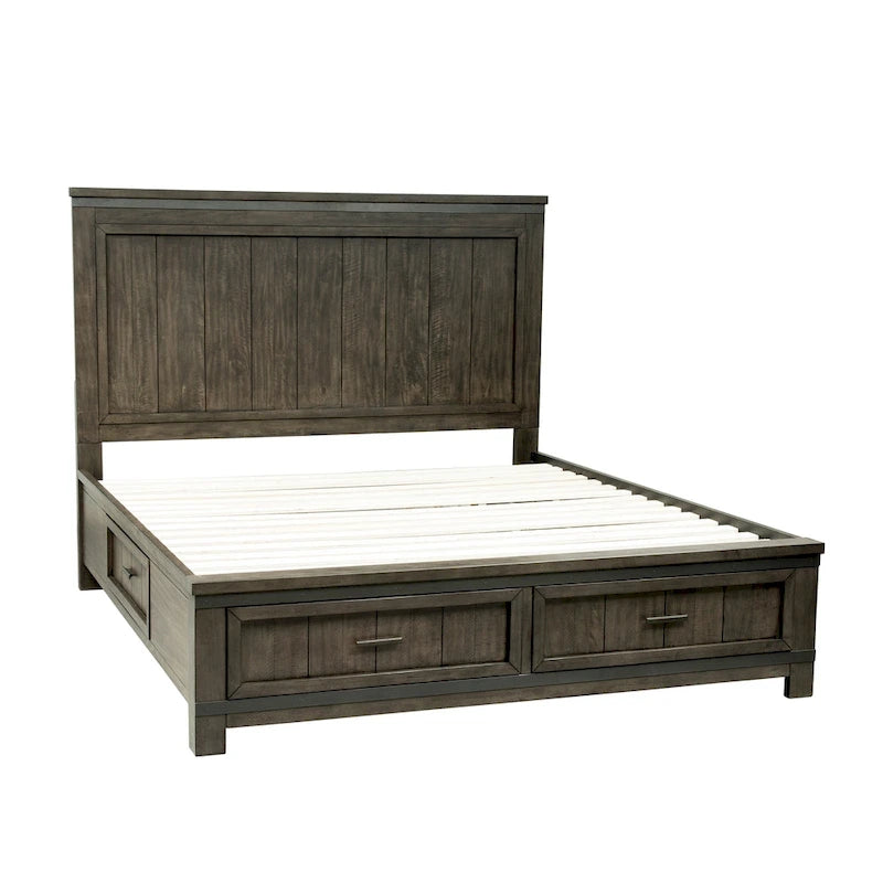 Thornwood Hills Rock Beaten Gray with Saw Cuts Queen Two Sided Storage Bed-2
