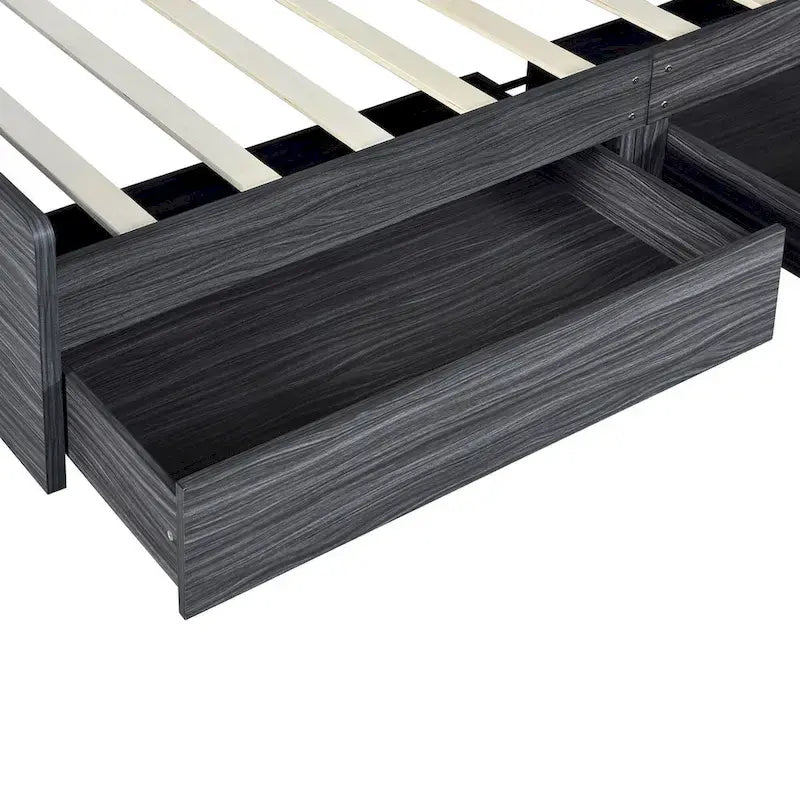 Twin Size Storage Platform Bed Frame with Shelves and Drawers-9