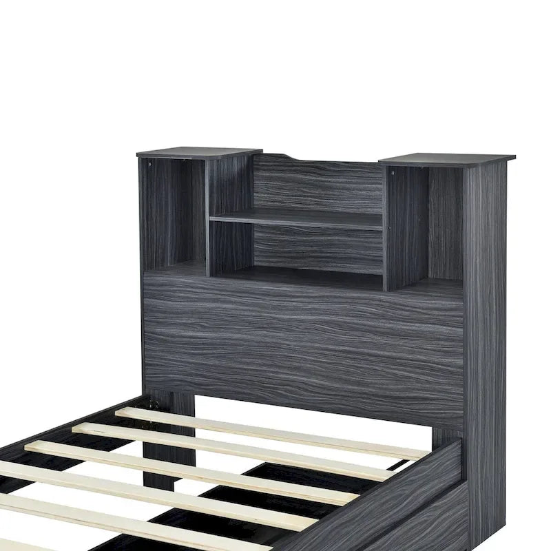 Twin Size Storage Platform Bed Frame with Shelves and Drawers-10