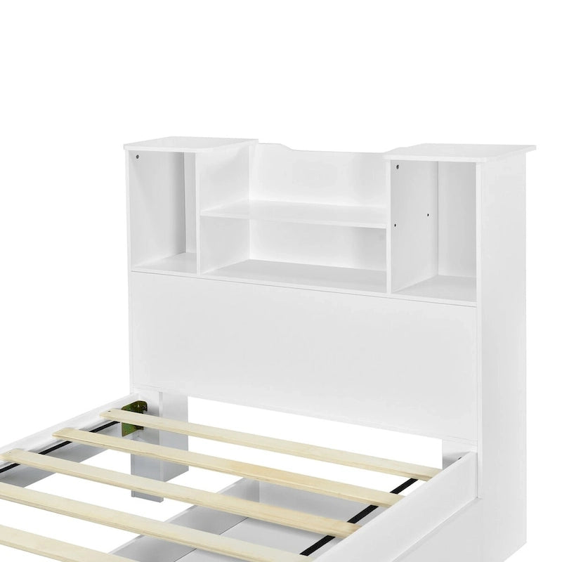Twin Size Storage Platform Bed Frame with Shelves and Drawers-16