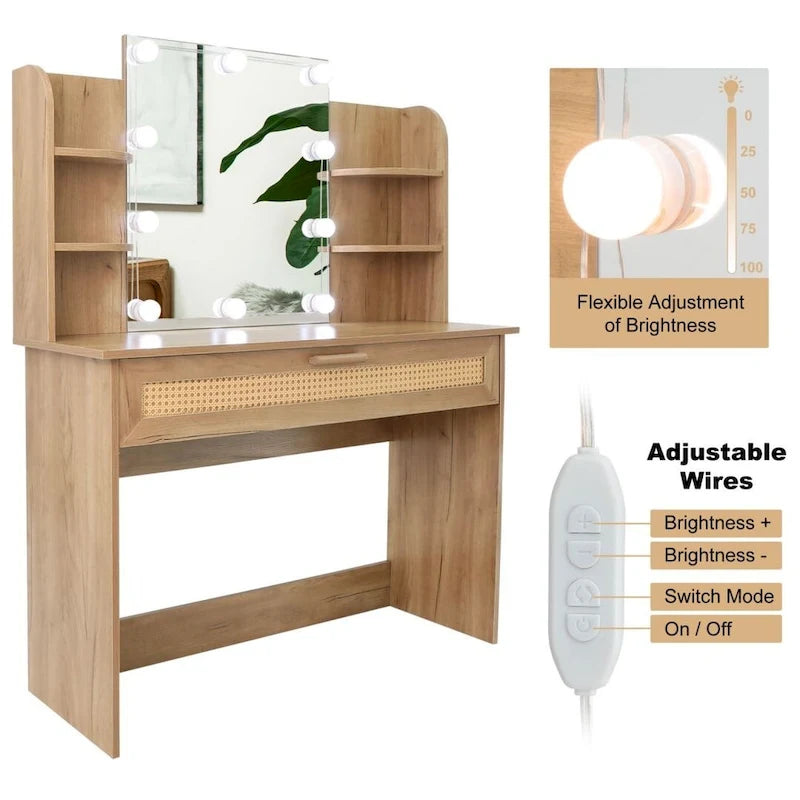 Modern Wood Cosmetic Table Chest of Drawers Nature Color