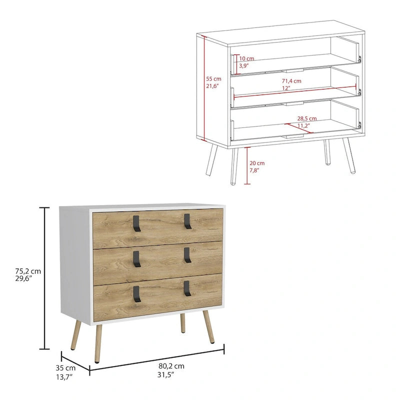 Huna 3-Drawer Dresser 31.5 Wide-3