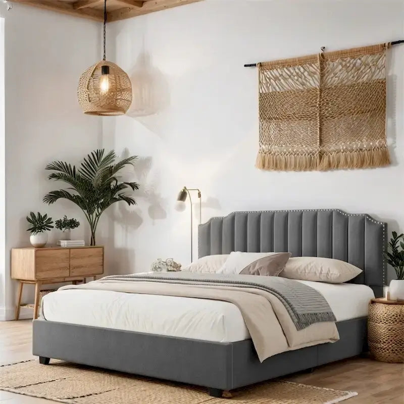 Full Size Velvet Wood Frame Lift Up Platform Bed with Storage-6