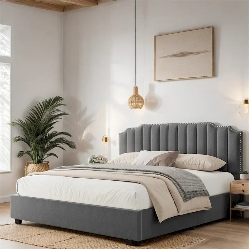 Full Size Velvet Wood Frame Lift Up Platform Bed with Storage-7