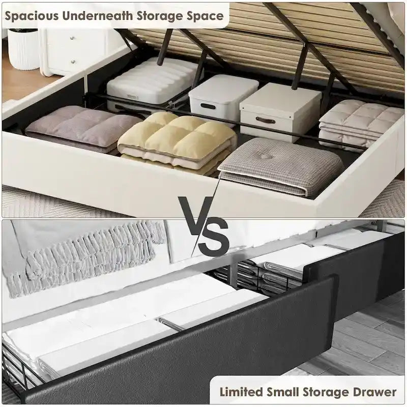 Full Size Velvet Wood Frame Lift Up Platform Bed with Storage-16