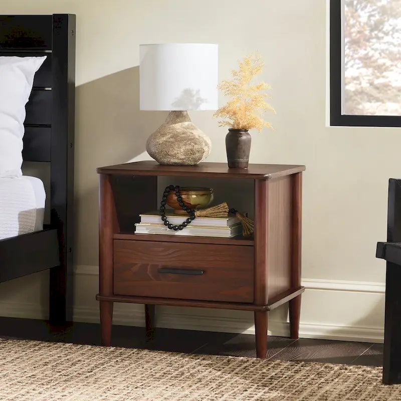 Transitional Solid Wood Spindle Nightstand for Living Room, Bedroom and Office