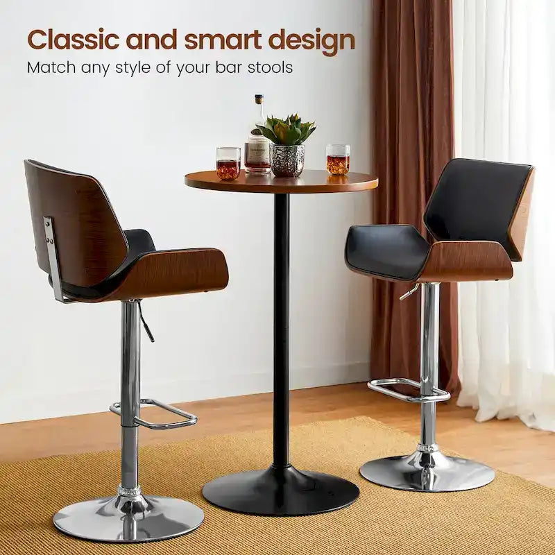 Glitzhome 39.5H Modern Bistro Walnut Top Round Pub Bar Table-5