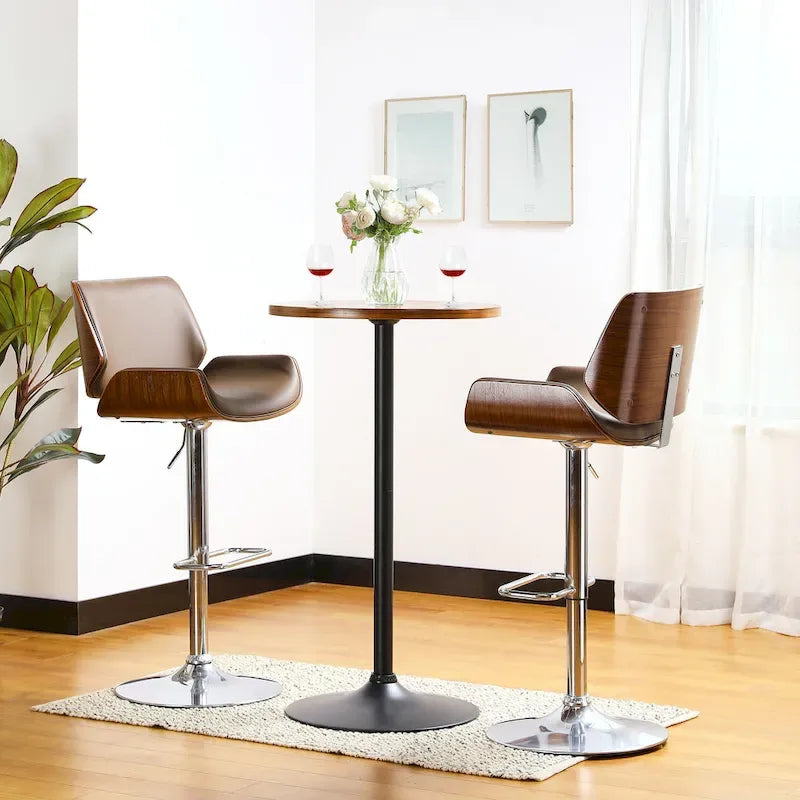 Glitzhome 39.5H Modern Bistro Walnut Top Round Pub Bar Table-8