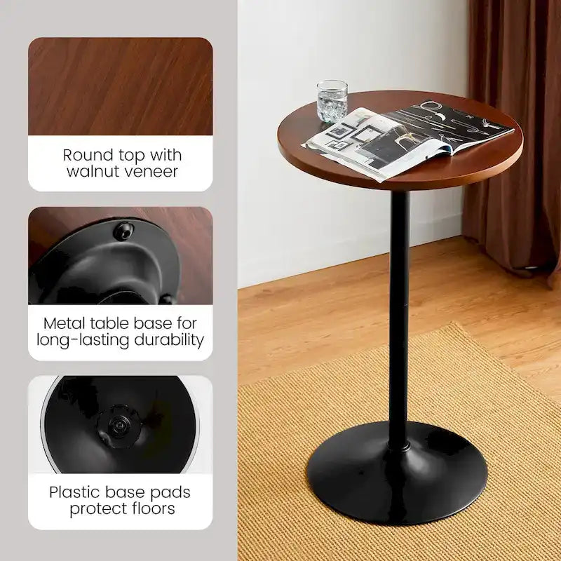 Glitzhome 39.5H Modern Bistro Walnut Top Round Pub Bar Table-10
