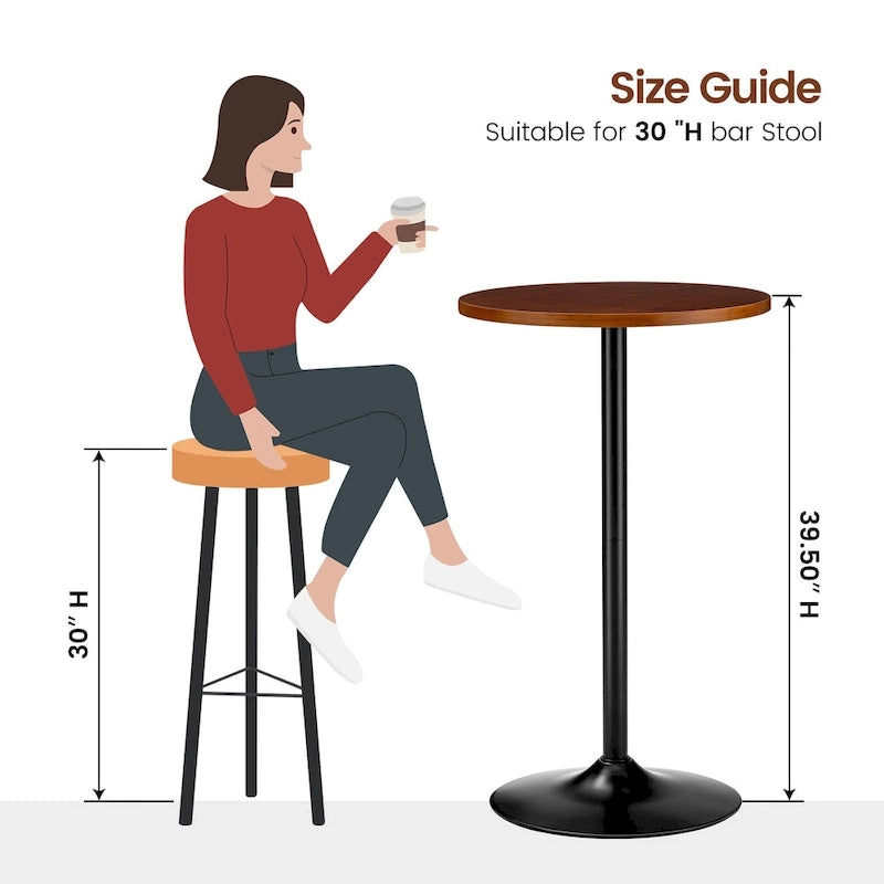 Glitzhome 39.5H Modern Bistro Walnut Top Round Pub Bar Table-13