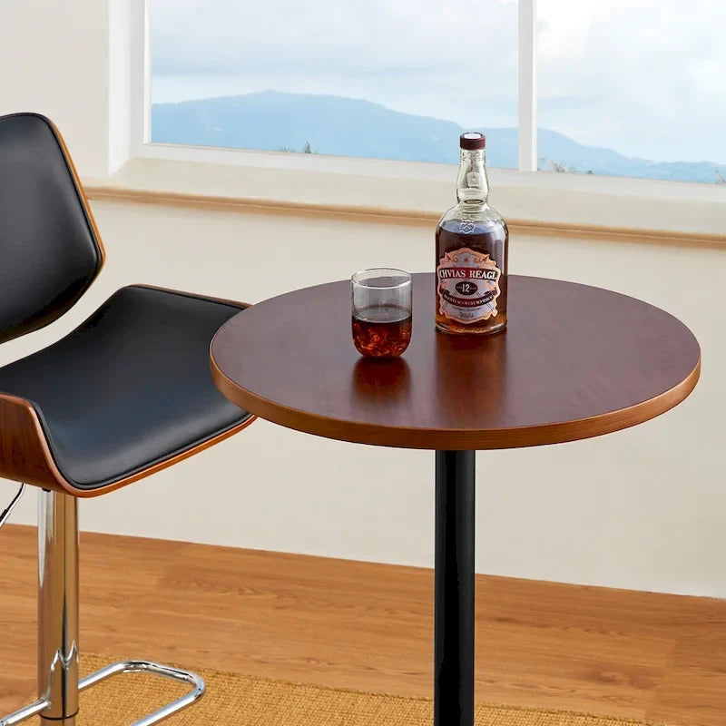 Glitzhome 39.5H Modern Bistro Walnut Top Round Pub Bar Table-18