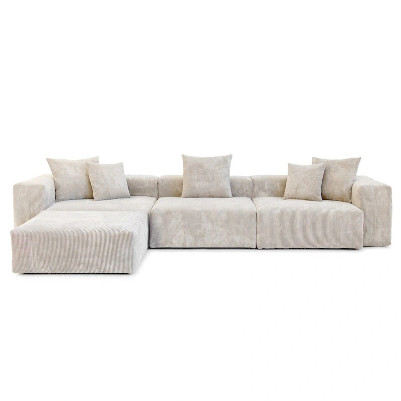 4-Piece L-Shape Sectional Sofa Corduroy Upholstered Couch with Ottoman-3