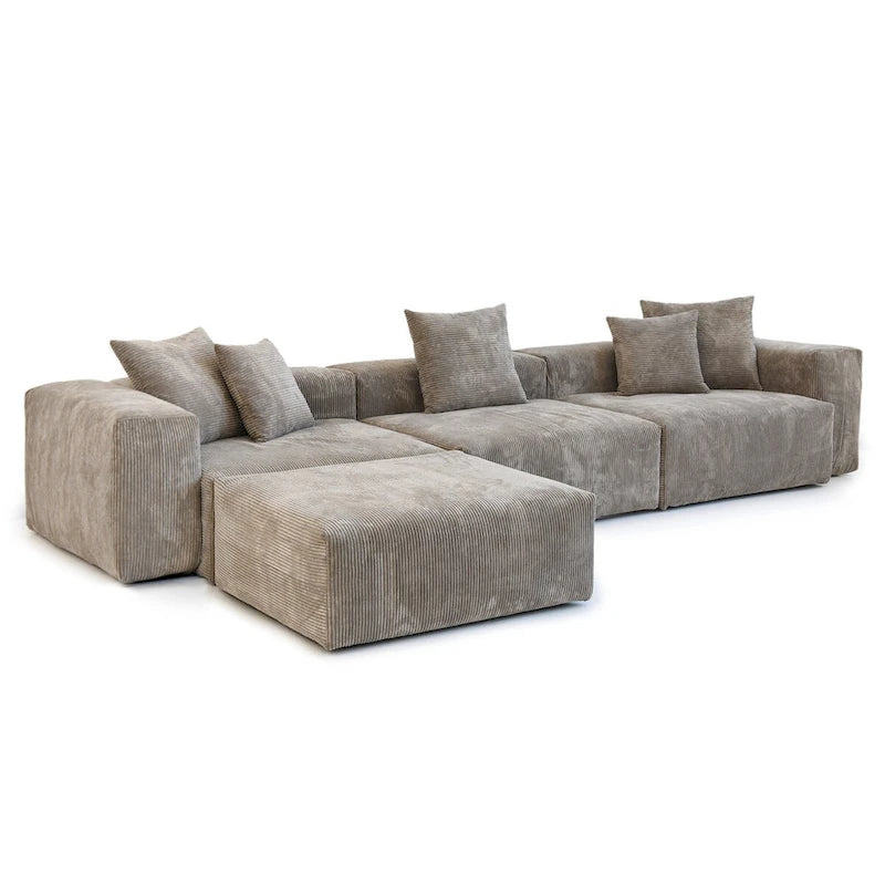4-Piece L-Shape Sectional Sofa Corduroy Upholstered Couch with Ottoman-13