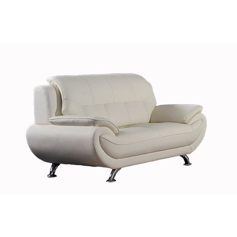 Deni 67 Inch Loveseat, Tufted Ivory Real Leather, Chrome Metal Legs-2