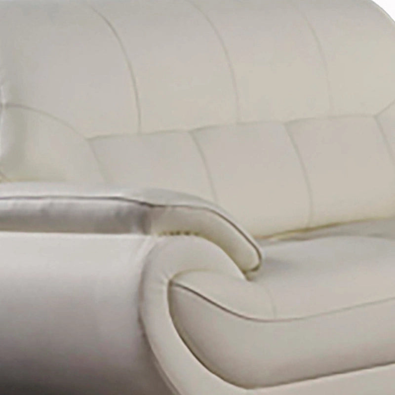 Deni 67 Inch Loveseat, Tufted Ivory Real Leather, Chrome Metal Legs-4