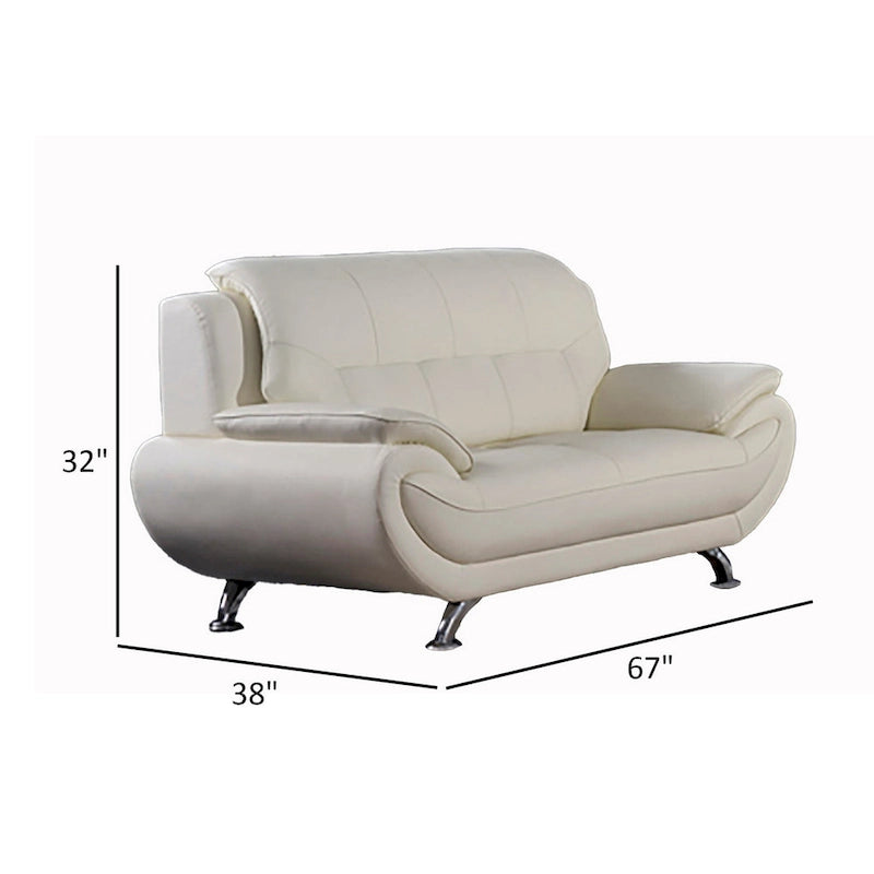 Deni 67 Inch Loveseat, Tufted Ivory Real Leather, Chrome Metal Legs-6