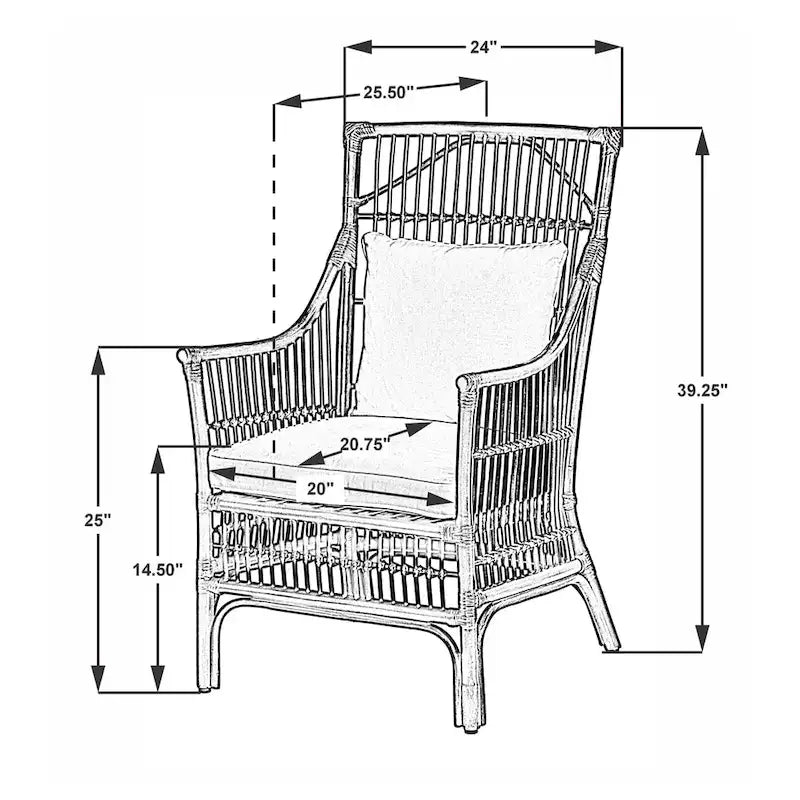Rattan Slat Back Cushioned Arm Dining Accent Chair by East at Main - 24x25.5x39.25-2