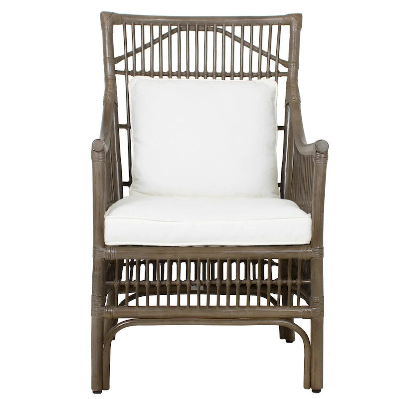 Rattan Slat Back Cushioned Arm Dining Accent Chair by East at Main - 24x25.5x39.25-15