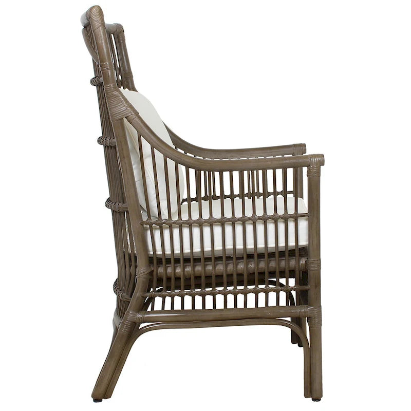 Rattan Slat Back Cushioned Arm Dining Accent Chair by East at Main - 24x25.5x39.25-18