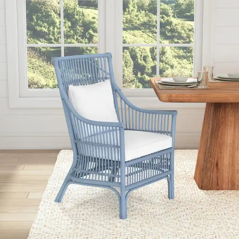Rattan Slat Back Cushioned Arm Dining Accent Chair by East at Main - 24x25.5x39.25-19