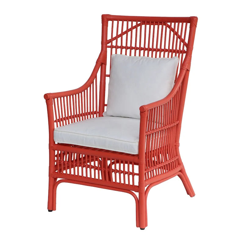 Rattan Slat Back Cushioned Arm Dining Accent Chair by East at Main - 24x25.5x39.25-25