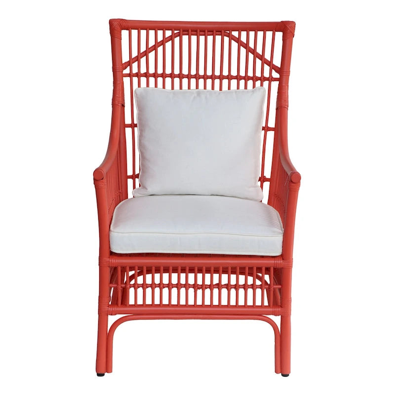 Rattan Slat Back Cushioned Arm Dining Accent Chair by East at Main - 24x25.5x39.25-26