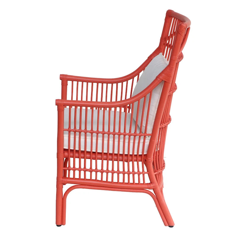 Rattan Slat Back Cushioned Arm Dining Accent Chair by East at Main - 24x25.5x39.25-27