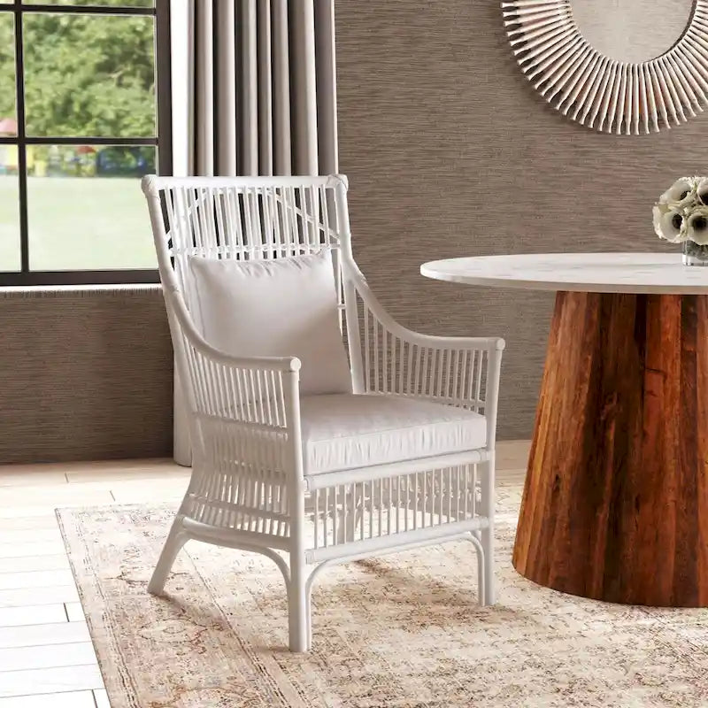 Rattan Slat Back Cushioned Arm Dining Accent Chair by East at Main - 24x25.5x39.25-29