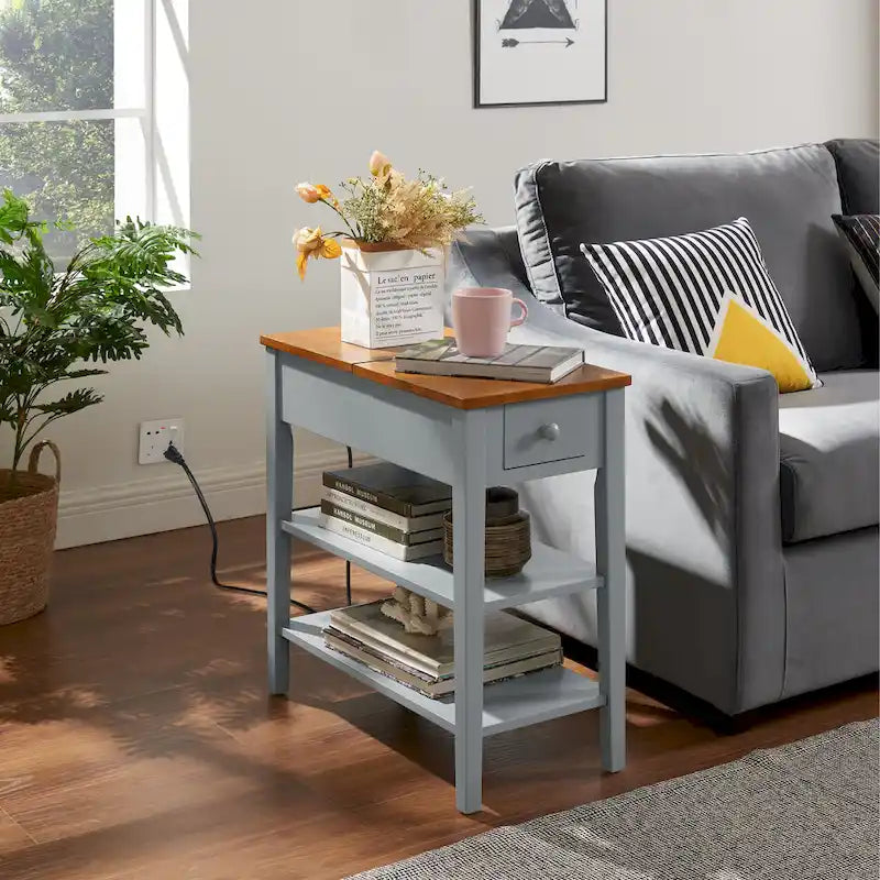 Narrow End Table with USB Charging Ports-3