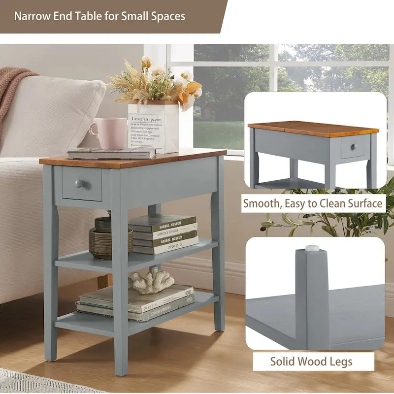 Narrow End Table with USB Charging Ports-4