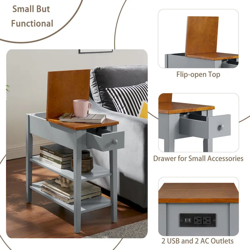 Narrow End Table with USB Charging Ports-15