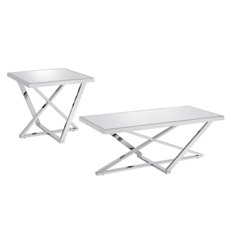Starrla Glam Chrome Glass Top 2-Piece Coffee Table Set by Furniture of America-3