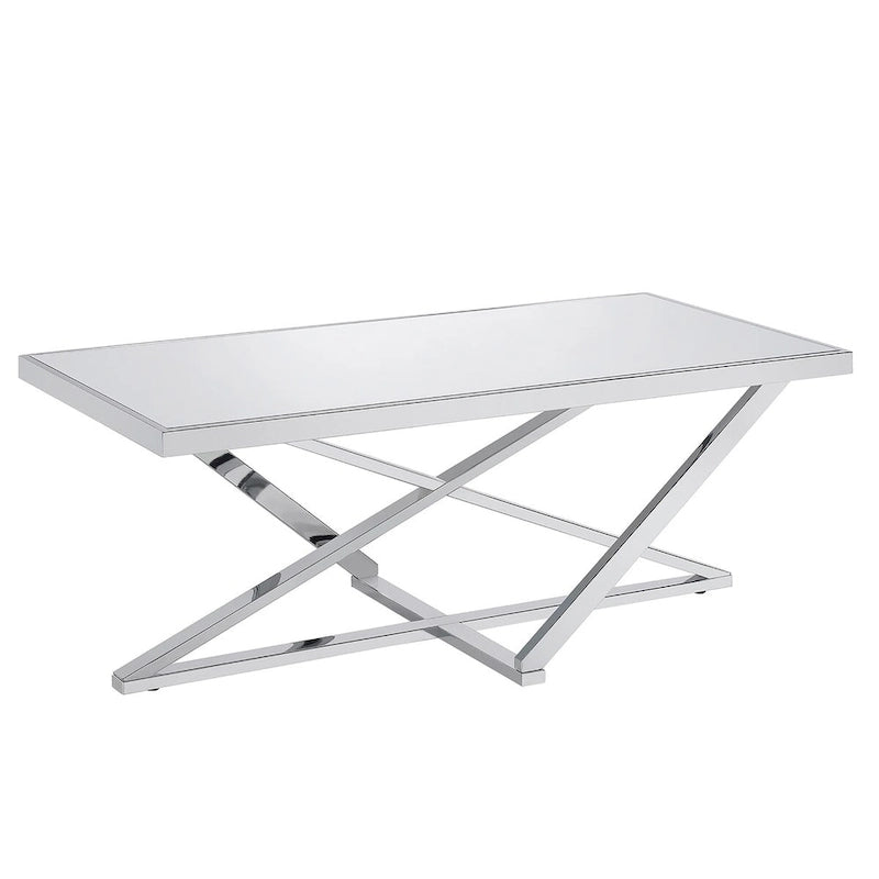 Starrla Glam Chrome Glass Top 2-Piece Coffee Table Set by Furniture of America-4