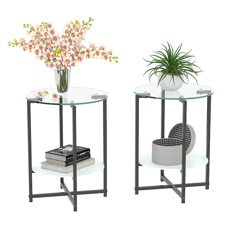 2-Piece Set (Clear) Tempered Glass End Table-19