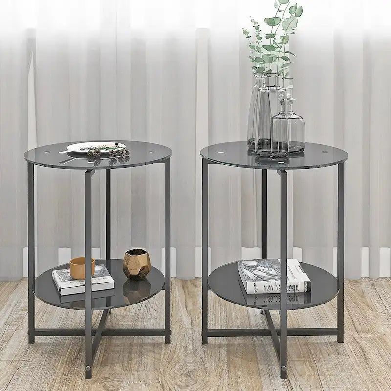 2-Piece Set (Clear) Tempered Glass End Table-20