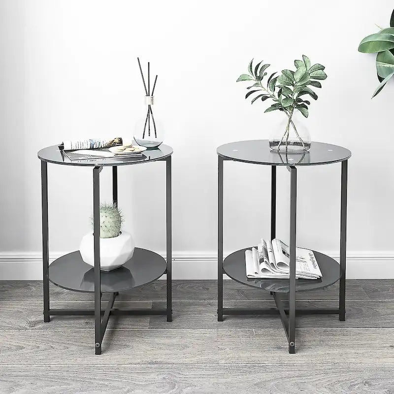 2-Piece Set (Clear) Tempered Glass End Table-2