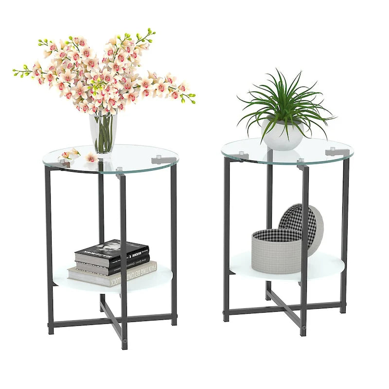 2-Piece Set (Clear) Tempered Glass End Table-4