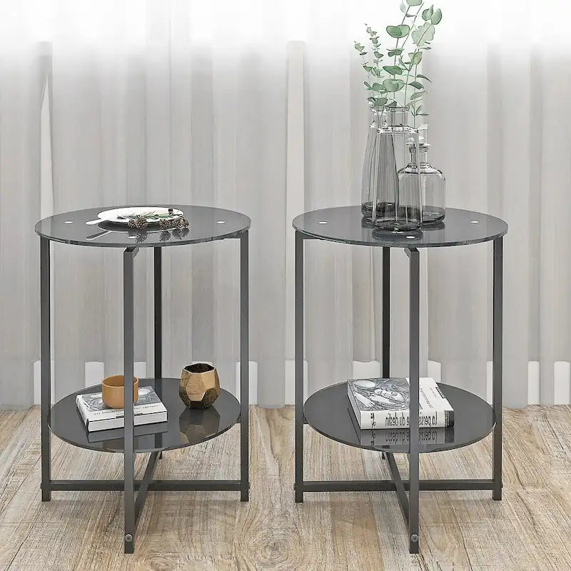 2-Piece Set (Clear) Tempered Glass End Table-11