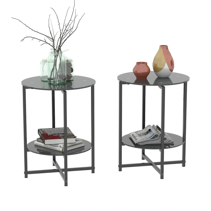 2-Piece Set (Clear) Tempered Glass End Table-12
