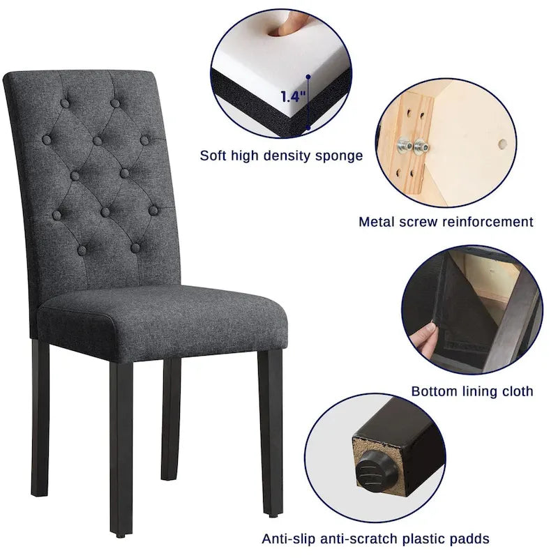 Subrtex Linen Parsons Upholstered Button Dining Chair (2-Pack)-4