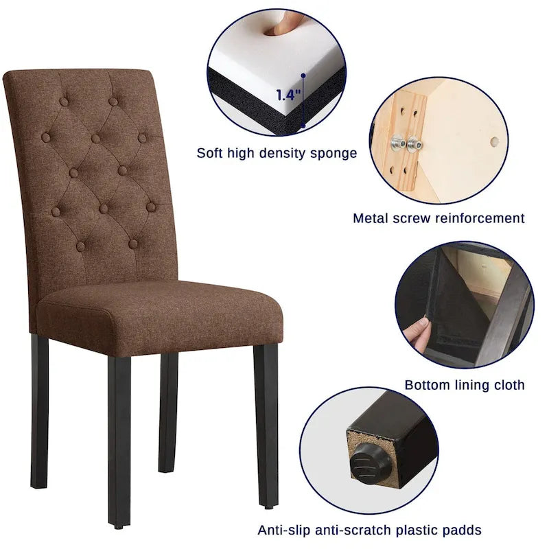 Subrtex Linen Parsons Upholstered Button Dining Chair (2-Pack)-9