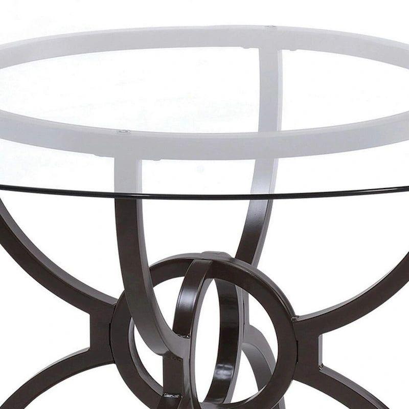 48 Inch Round Dining Table, Clear Glass Top, Interlocked Ring Motif Legs-3
