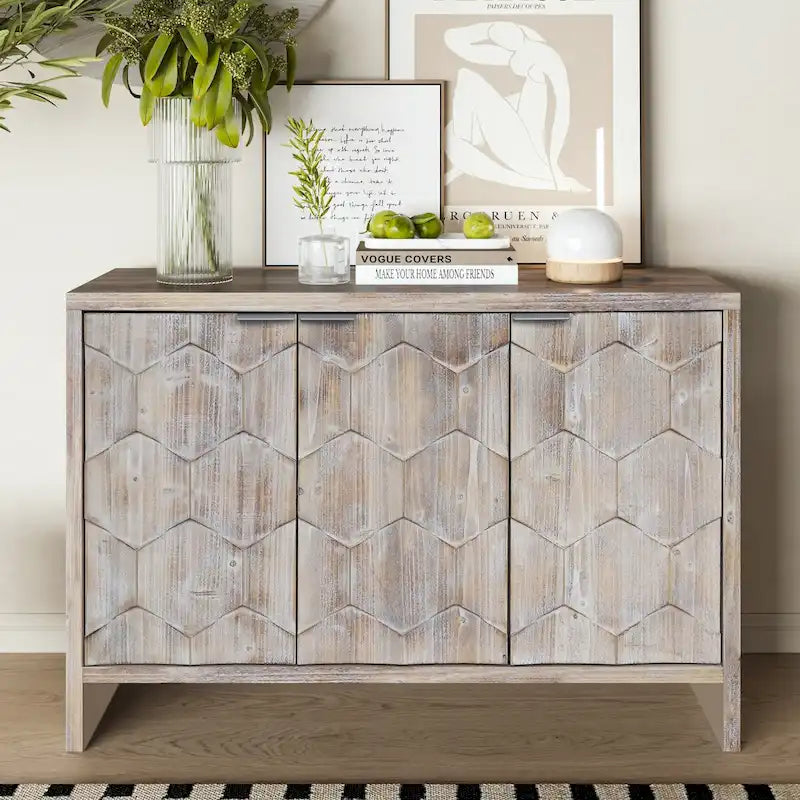 Accent Cabinet 3 Door Wooden Sideboard Buffet Server Cabinet-13