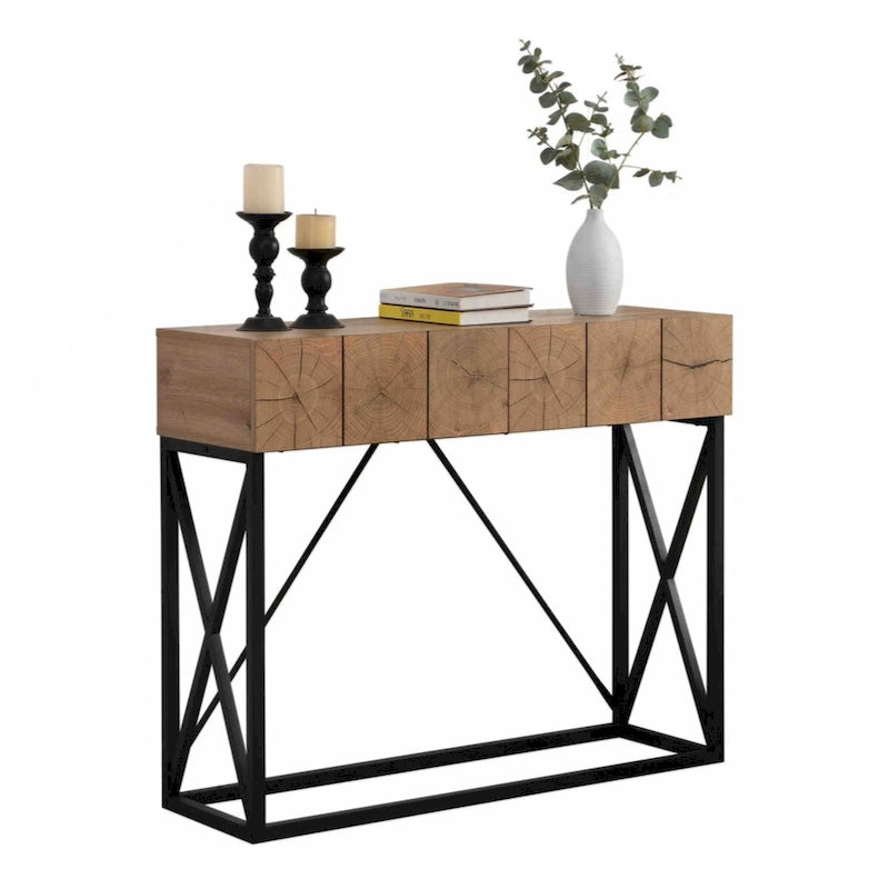 43.31 Luxury Wood Sofa Table, Industrial Console Table for Entryway, Hallway Tables with Two Drawers for Living Room-7
