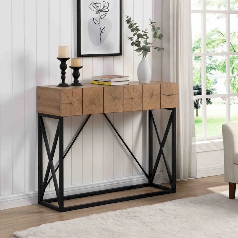 43.31 Luxury Wood Sofa Table, Industrial Console Table for Entryway, Hallway Tables with Two Drawers for Living Room-9