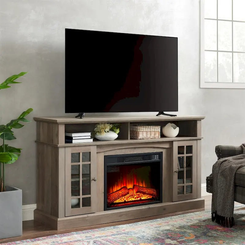 Modern Entertainment Console with 23 Fireplace Inset-3