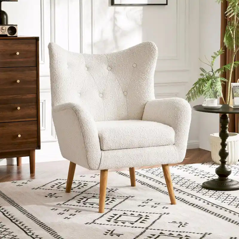 Modern Fabric Wingback Accent Chair with Wood Legs-10